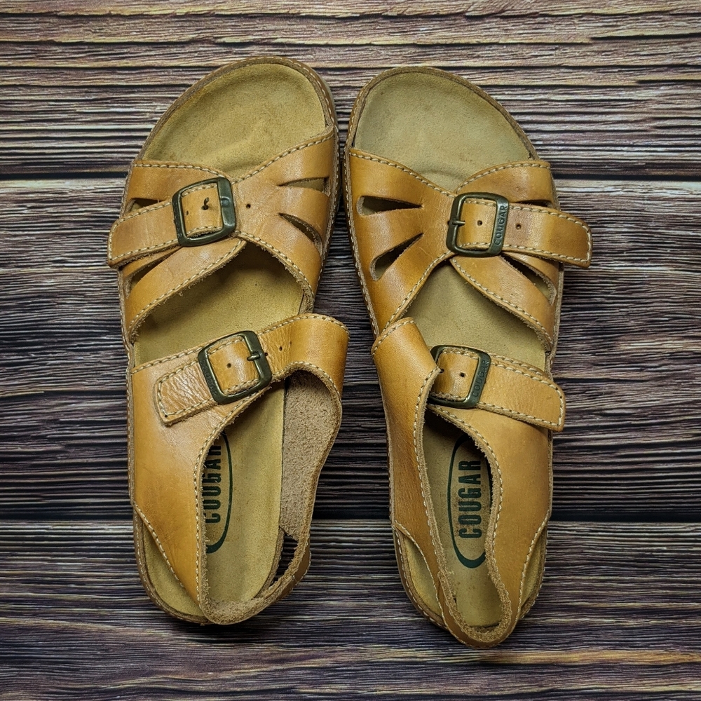Cougar Clapton Leather Cognac Buckle Sandals sz 12 - Picture 5 of 8
